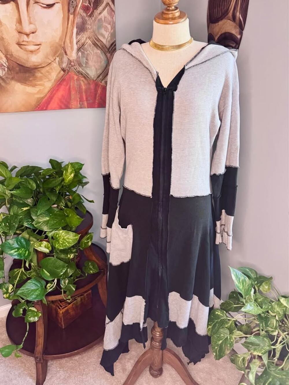 Handmade Upcycled Patchwork Hooded Thermal Cotton Coat by Jeorjia Shea— Signed